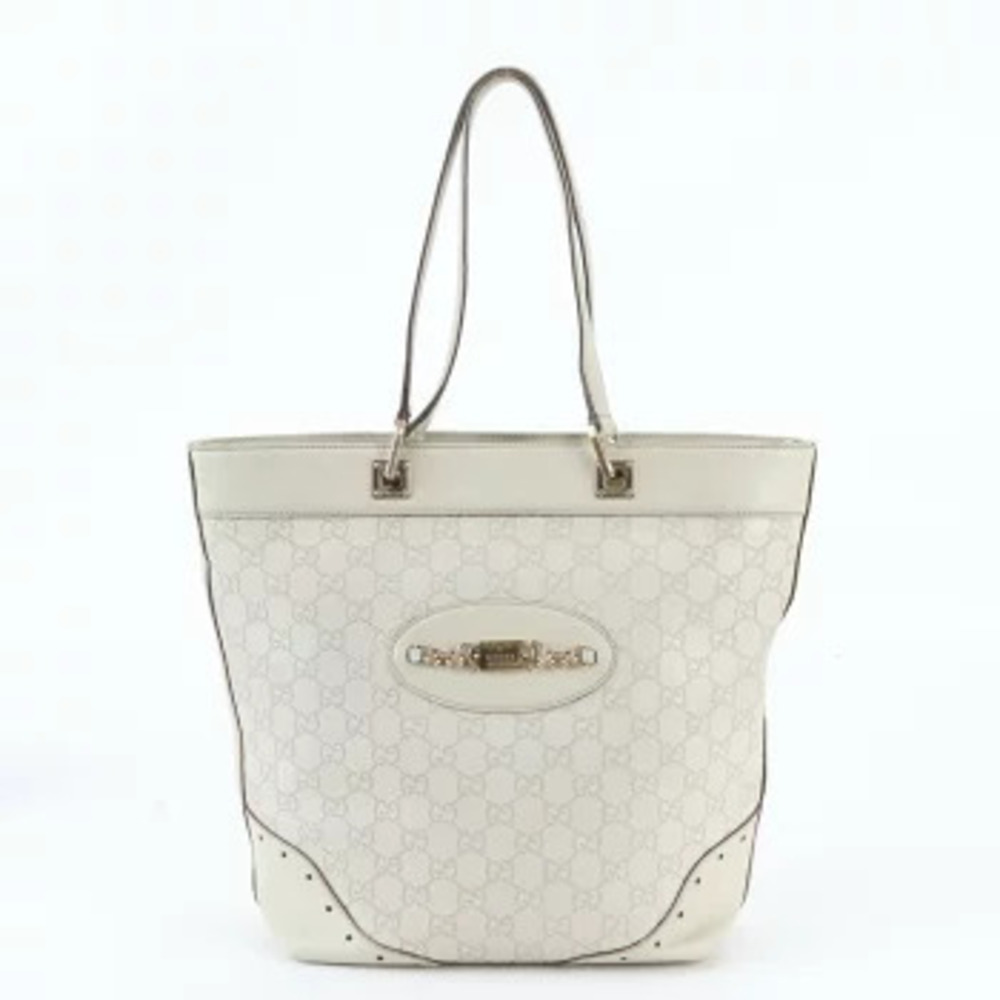 Gucci Guccissima Horsebit Leather 2Way Shoulder Tote Bag Silver